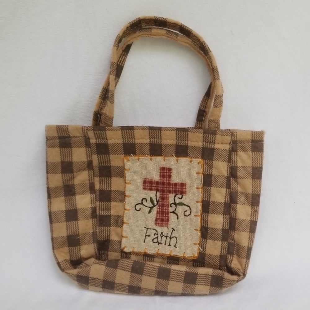 Faith with Cross Plaid Mini Material Hand Bag